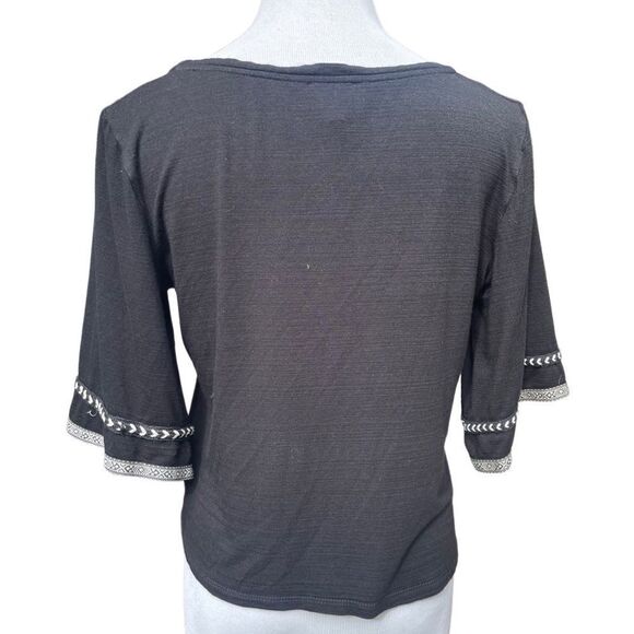 Anthropologie W5 Bell Sleeve Knit Black Top Size M Bohemian Loose Casual - Picture 6 of 8